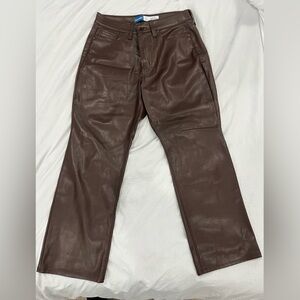 Petite brown faux-leather boot cut pants #leatherpants